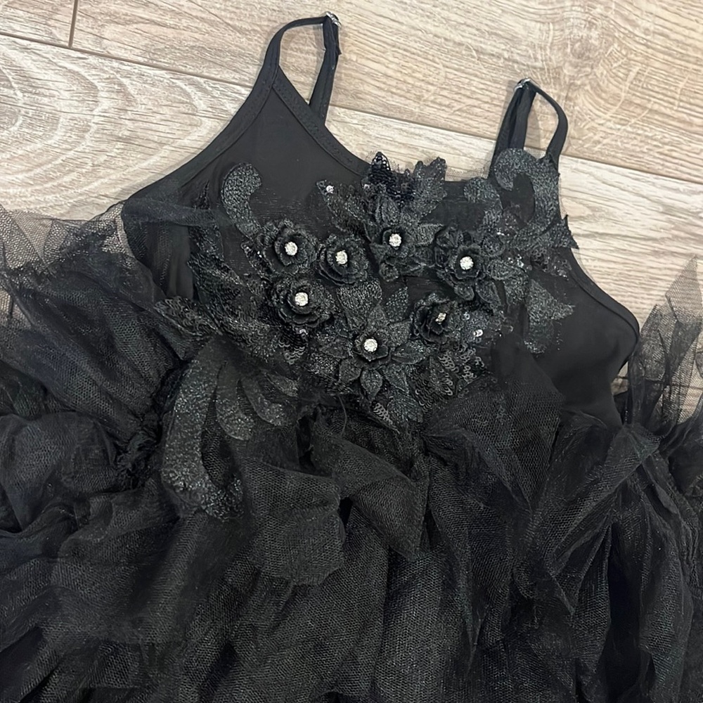 Black tulle flower rhinestone party dress